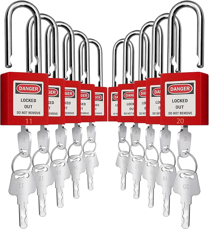 SAFBY Lockout Tagout Locks, Safety Padlock, Keyed Differently Loto Safety Padlocks for Lock Out Tag Out Kits Station (Red 11-20)