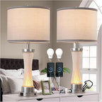 3-Way Dimmable Table Lamp Set of 2,Touch Control Lamp with Night Light,Modern Crystal Table Lamps for Bedroom,Living Room，Bedside Lamps with USB A+C Ports，Fabric Lampshade(Blubs Included)