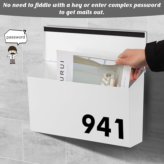 KYODOLED Wall-Mount Mailbox, Large Capacity Mail Box, Galvanized Steel Rust-Proof Metal Post Box, Mailboxes for Outside,15.7"x9.9"x4.9" White