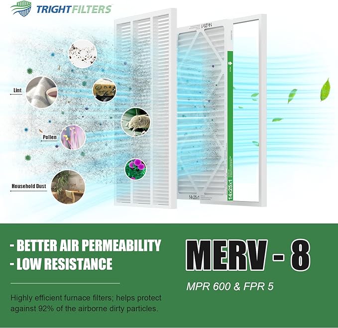 14x25x1 Air Filter 4 Pack, MERV 8 Pleated Dust Defense Air Filters Replacement Air Conditioner HVAC AC Furnace Filter, Durable and Lightweight