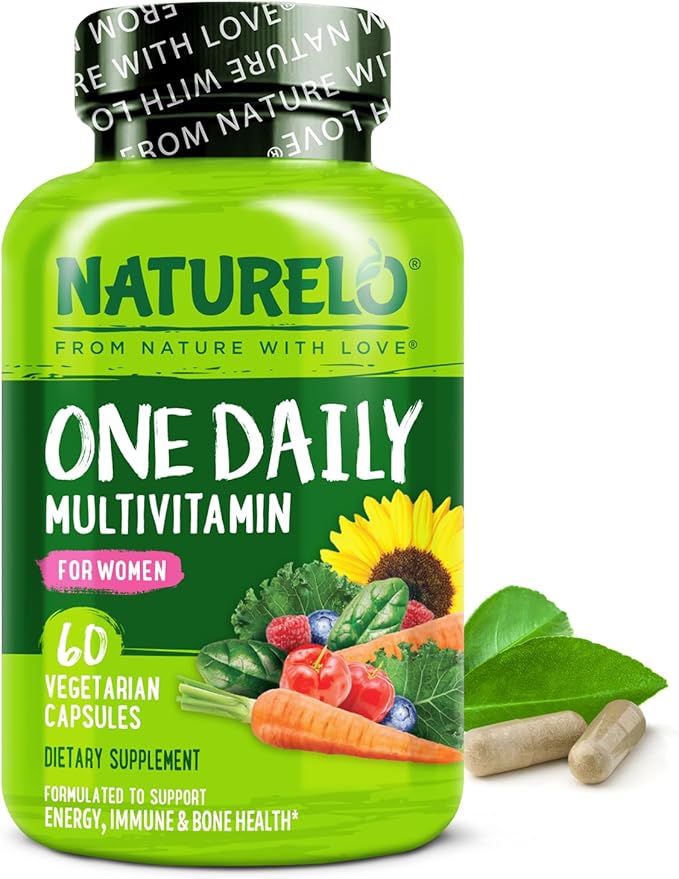 NATURELO One Daily Multivitamin for Women - Energy Support - Whole Food Supplement to Nourish Hair, Skin, Nails - Non-GMO - No Soy - Gluten Free - 60 Capsules - 2 Month Supply