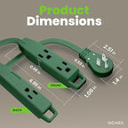 GEARit 360 Rotating Flat Plug Short Extension Cord with 3 Outlets (2ft, Green) 16AWG/13A 3 Prong Wire, Outlet Saver for Home Office Dorm Room Essentials, ETL Certified