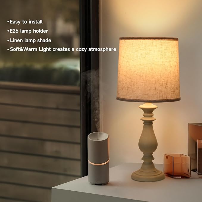 Lamps Set of 2 Vintage Rustic Farmhouse Table Lamps Bedside Reading Lamp Bedroom Nightstand Living Room Teapoy Lamp, Desk Light, 22 Inch High, White Wash, with Fabric Shade, Bulb Not Included