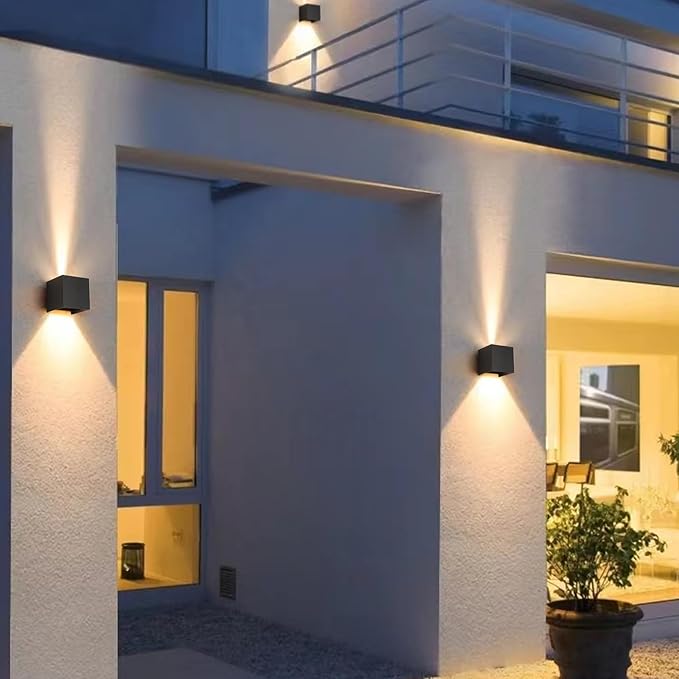 4 Pack LED Outdoor Wall Lights Exterior/Interior 3 Colors Adjustable 15W Wall Light Fixture IP65 Waterproof Porch Exterior Wall Sconce Modern Outdoor Lighting Square Aluminum Black Up and Down Lights