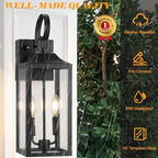 Large Porch Lights with GFCI Outlet, 19" Black Dusk to Dawn Outdoor Wall Lantern 2-Light, Exterior Lighting Fixtures with GFCI Outlet Built-in, Waterproof Outdoor Wall Sconce for House Front Door