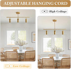 KCO Lighting Linear Pendant Light Ceiling Track Spotlight Gold 3-Light with Rods Adjustable Hanging Lighting Fixture for Dining Room Kitchen