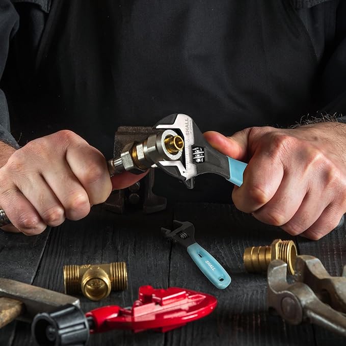 SHALL 3-Piece Adjustable Wrench Set, 10/8/6 Inch Cr-V Steel Wrench with Cushion Grip, Wide Jaw Black Oxide Wrench with Laser-etched SAE Scales for Home, Garage, Workshop and DIY