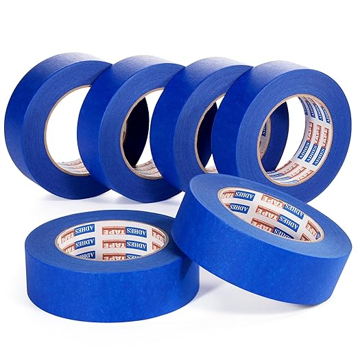 ADHES Upgrade Blue Painters Tape, Masking Tape for Painting 6 Rolls x 1.41 Inch x 60 Yards, Blue Paint Tape No Residue Outdoor Anti UV Multi Surface Use, Total 360 Yards