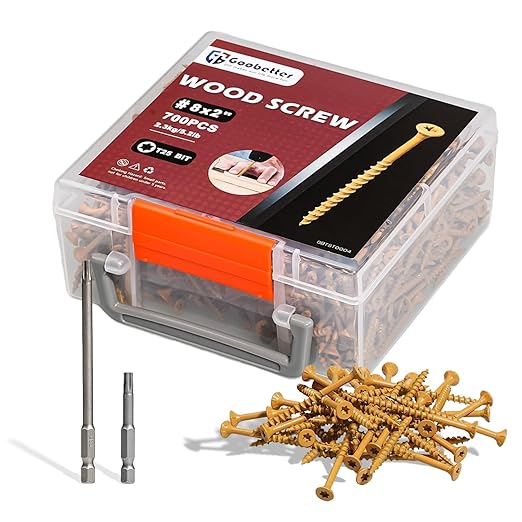 Deck Screws 2 Inch, 700 PCS Wood Screws #8 x 2, Exterior Epoxy Coated, Torx/Star Drive Head Screw, Rust Resistant, Construction Fence Screws, 2 Pcs T25 Star Bits Included, Yellow