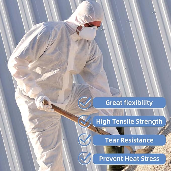 ETERNA Hazmat Suits- 2 Pack Disposable Protective Coveralls with Hood, Zipper, Elastic Wrists, Shoe Covers for Men & Women, Shield from Dirt, Dust, Paint (White, Medium)