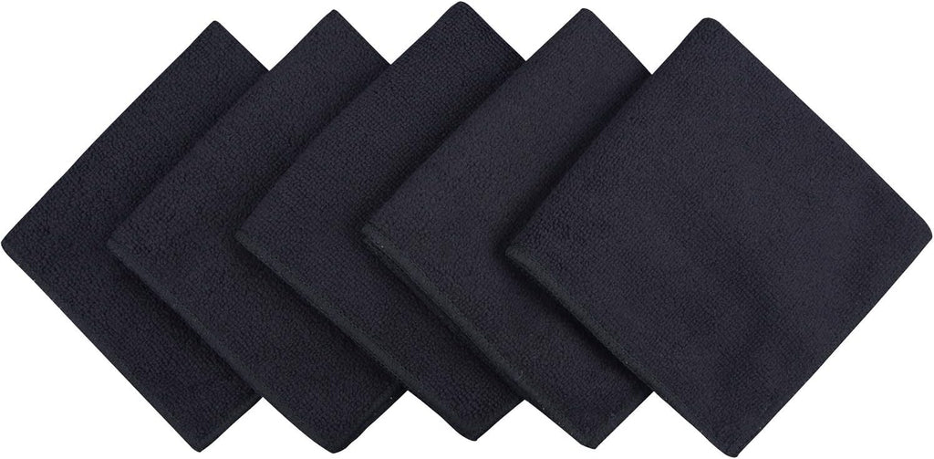 SINLAND Microfiber Dish Cloth for Washing DishesBest Kitchen Washcloth Cleaning Cloths with Poly Scour Side 12Inchx12Inch 5Pack, Black