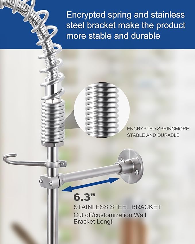 [New Upgrade] Brushed Nickel Commercial Kitchen Faucet with Pre-Rinse Sprayer 8 Inch Center Wall Mount Kitchen Sink Faucet with 9.6" Add-on Swing Spout 25" Height Faucet with Pull Down Spray