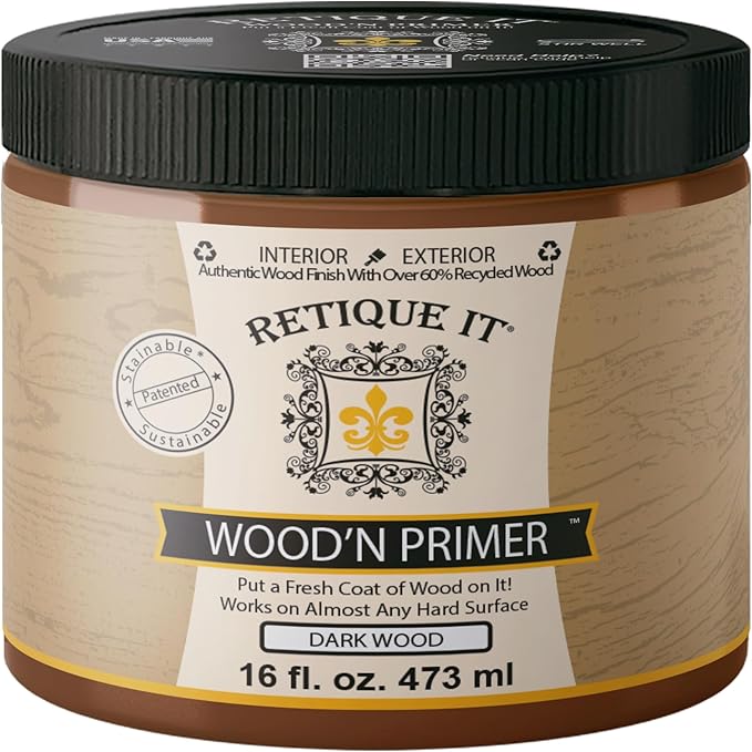 Retique It Wood'n Primer - Paint it then stain it - Stainable Wood Fiber Paint (Dark Wood, Medium)