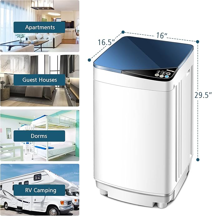 Portable Washing Machine, ARLIME Compact Mini Full-Automatic Laundry 2-In -1 Washer & Spin Dryer 7.7lbs Capacity W/Drainage Pump & Long Hose For Condo, Apartments, Dorms, RV’s Camping Living (Navy)