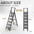 GameGem Step Ladder 6 Step Folding, Aluminum Ladders for High Ceilings, Tall Closet, Cabinet, 6 ft Lightweight Step Ladder with Anti-Slip Foot for Home Use, 330Lbs Load, Black