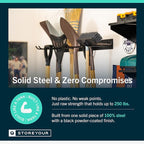 StoreYourBoard Wall-Mounted Rack With 4 Garage Hooks – Heavy-Duty Steel Holder Garage & Garden Storage for Shed, Workshop, or Home Organization – For Rakes, Shovels, Tools & More – 2 Pack, Black