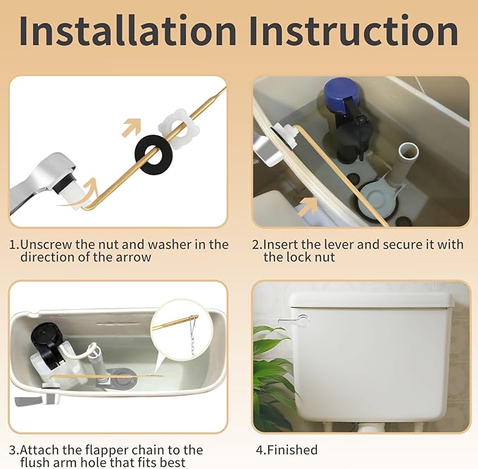 jamini Universal Front-Mount Toilet Handle Kit - Durable Brass Lever with Chrome Finish, Adjustable Arm & Stainless Steel Flapper Chain for Most Toilets