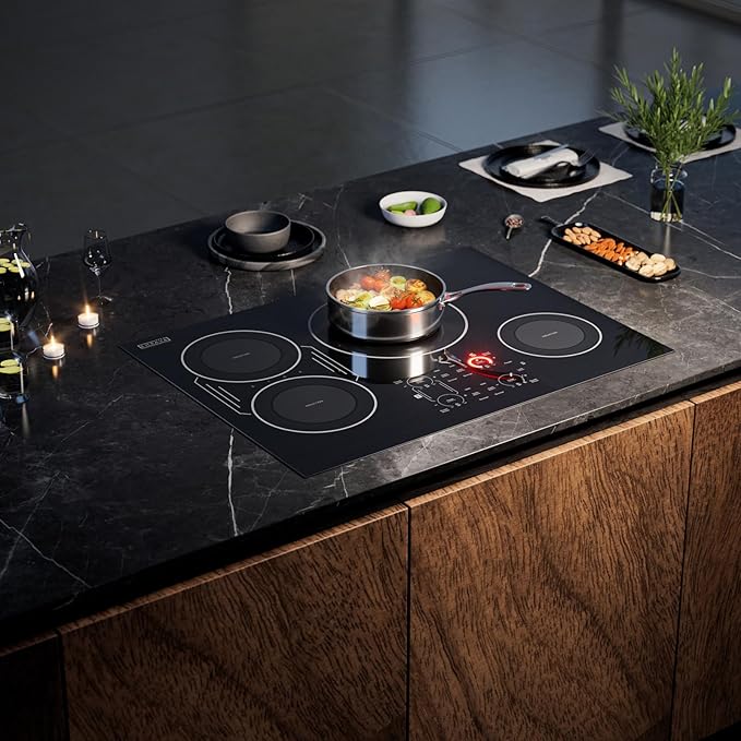 Empava 30 Inch Built-in Induction Cooktop 4 Burner, Bridge-SYNC, Auto RapidHeat 3 Preset Modes, Pan Sensor, Hardwired 208~240V, 40A, Black Vitro Ceramic Glass