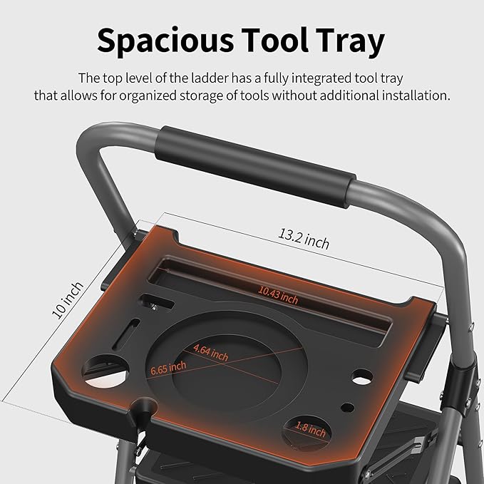 4 Step Ladder, Folding Step Stool with Tool Platform, Wide Anti-Slip Pedal and Anti-Slip Feet, Sturdiest Steel Construction, 900lbs Capacity Steel Ladder, Installation Free, Grey