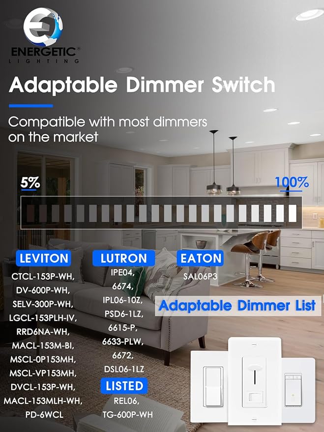 Energetic 24 Pack 5/6 Inch 5CCT Retrofit Recessed Ceiling Lighting, LED Can Lights, Dimmable Downlight, 12.5W, Equivalent 100W, 2700K/3000K/4000K/5000K/6500K Selectable, Damp Rated, Baffle Trim, ETL