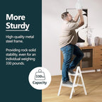 WOA WOA 2 Step Ladder, Folding Step Stool with Broad Pedals, Compact Stepping Stool, Sturdy Steel Ladders for Home with Anti-Slip Feet, Supports up to 330 lbs - White