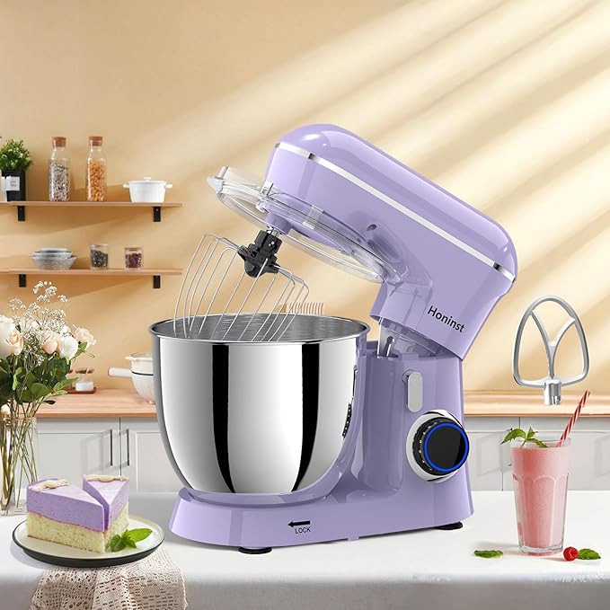 Stand Mixer, 6.5QT 10-Speed Tilt-Head Electric Stand Mixer, 3-In-1 Kitchen Mixer with Bowl, Dough Hook, Whisk and Beater, Food Mixer for Baking, Cake and Most Home Cooks, Purple