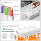 Flat Plug Power Strip Surge Protector with 12 AC Outlets 6 USB Ports 3 Side Multi Plug Outlet Extender 15 Ft Extension Cord for Home Office Kitchen Dorm Wall Desk Charging Station ETL Listed