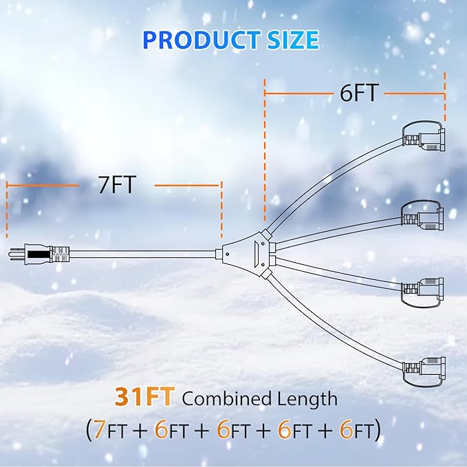 K KASONIC - 31FT Halloween Lights Outdoor Extension Cord with Mutil Outlets, ETL Listed Heavy Duty Electrical Cord with Protective Covers, Weatherproof Extension Cord for Outside, 16AWG/1625W, Green