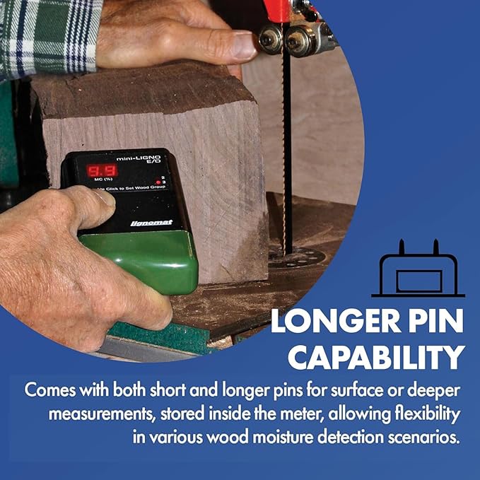 Mini-Ligno E/D Pin Moisture Meter - Moisture Detector & Tester for Wood Floors, Woodworking, Building & Home Maintenance - Mold Detector & Moist Meter for Wood Walls and Firewood