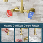AIMADI Brushed Gold Kitchen Faucet,Wall Mount Faucet 8 Inch Center|2 Handle Commercial Sink Faucet for Modern Kitchens Luxury Style
