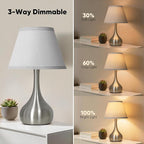 Touch Table Lamp for Bedroom Set of 2, 3-Way Dimmable Bedside Lamp for Nightstand, 17” Modern Metal Desk Lamp with Linen Shade for Living Room, Kids Reading, Dorm, Home Office Decor, Bulb Included