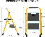 TICONN 2 Step Ladder, Heavy Duty Foldable Step Stool, Portable Steel Folding Stool for Household Garage Storage (Yellow)