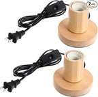 Tuanse 2 Pcs Polished Metal Desktop Lamp Base E26 E27 Screw Light Bulb Holder Sockets Night Light Base Lamp Replacement for Holding Bulb 6 Feet Cord on Off Switch Plug(Wood Color)