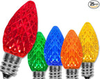 Wintergreen Lighting 25 Pack OptiCore C7 LED Christmas Light Bulbs - Replacement LED Christmas Lights Heavy Duty Premium Outdoor Christmas Lights, E12 Base (Multicolor Faceted)