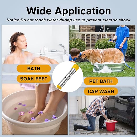 Portable Water Heaters, 1500W Immersion Water Heater Electric with Digital LCD Thermometer, Bucket Heater with 304 SS Guard Fast Heating in Minutes Suitable for Bucket Bathtubs and Basin