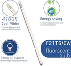 (6pack 34inch F21T5/841 Cool White Fluorescent Light Bulb, 21Watts 4100K T5 Linear Tube Replacement F21W/841/HO,F21T5 CW Full Spectrum CRI85+