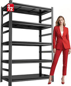 Garage Shelving Units, Heavy Duty 5-Tier Storage Shelves, Metal Adjustable Storage Rack, Steel Shelves, 2750 lbs Capacity, Industrial Shelving for Heavy Tools (Black, 15.74"Dx35.43"Wx71.18"H, 5-tier)