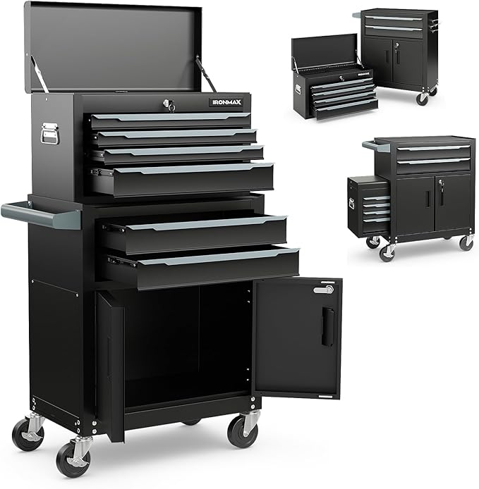 Goplus Tool Chest, 6 Drawers Extra Large Rolling Too Storage Cabinet with 4” Universal Lockable Wheels, Auto Lock, Protective Liner, 2-in-1 Heavy Duty Tool Box for Garage, Workshop
