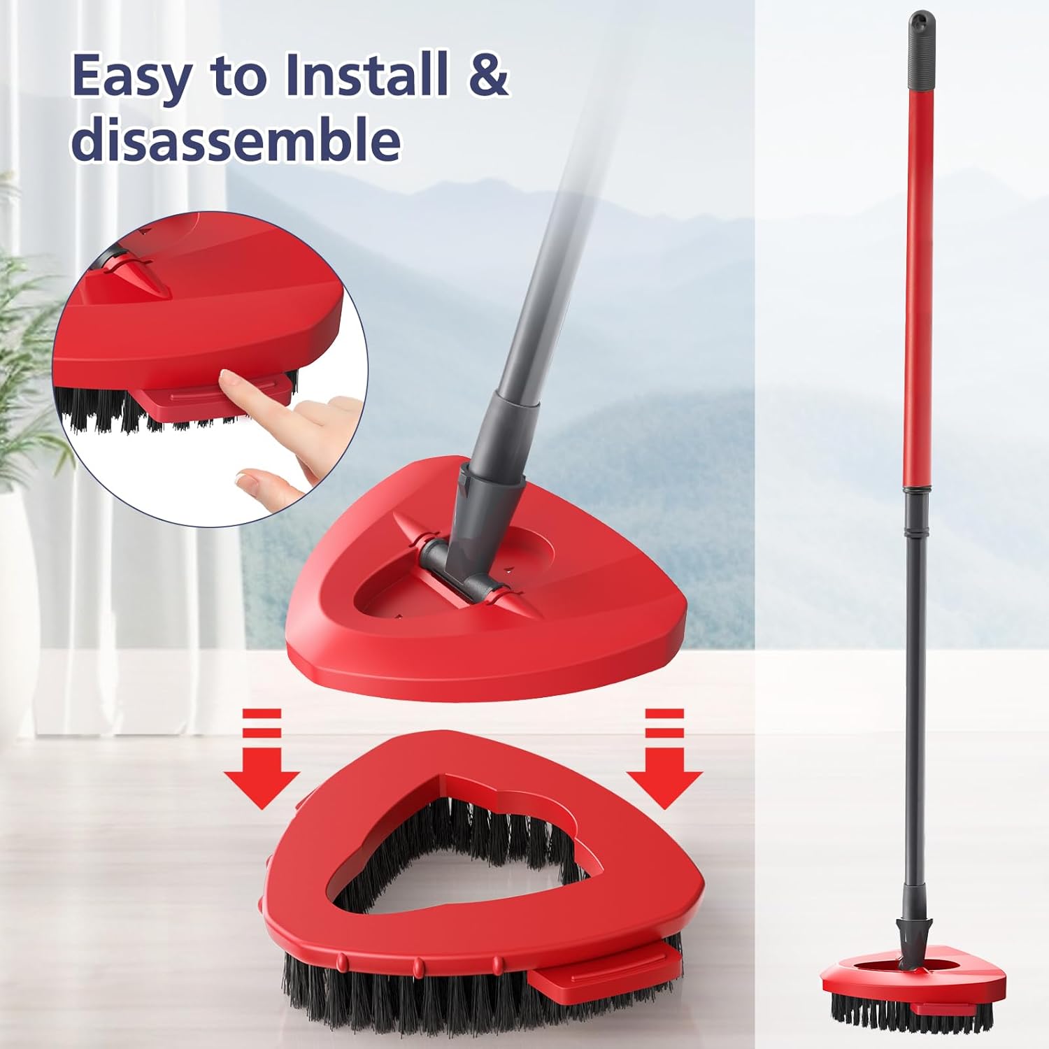 2 Pack 1-Tank Spin Mop Scrub Brush Head Replacement for O Ceda EasyWring 1-Tank System(Red), Hard Bristle Scrubber Brush for Floor Cleaning Accessories (Not Fit for RinseClean 2-Tank)