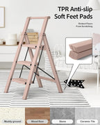 Taranta 3 Step Ladder, Lightweight Aluminum Step Stool with Convenient Handgrip, Folding Ladder with Anti-Slip Pedals, 330lbs Capacity Stepladder for Home, Office, Kitchen - Peach Pink