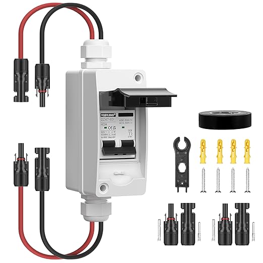 Solar Panel Disconnect Switch 40Amp DC AC Miniature Circuit Breaker 500V 2 Poles with PV Connector and IP65 Waterproof UV-Proof Box for Outdoor Solar PV Homes Battery