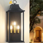 25" Outdoor Light Fixture Large Dusk to Dawn Outdoor Wall Lights, Black Exterior Light Fixture, Outside Coach Lights Wall Mount Waterproof Outside Light Fixtures for House Garage Porch Patio