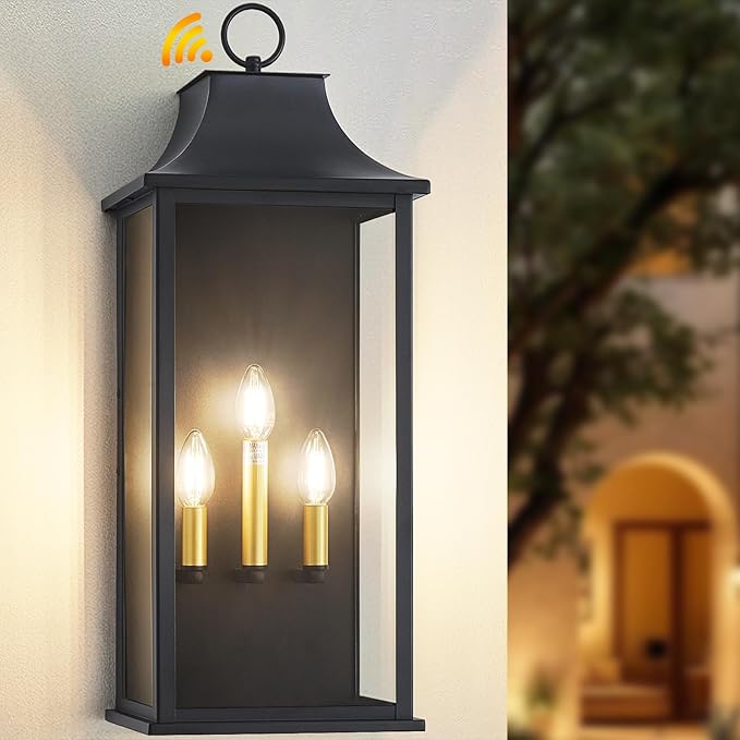 25" Outdoor Light Fixture Large Dusk to Dawn Outdoor Wall Lights, Black Exterior Light Fixture, Outside Coach Lights Wall Mount Waterproof Outside Light Fixtures for House Garage Porch Patio
