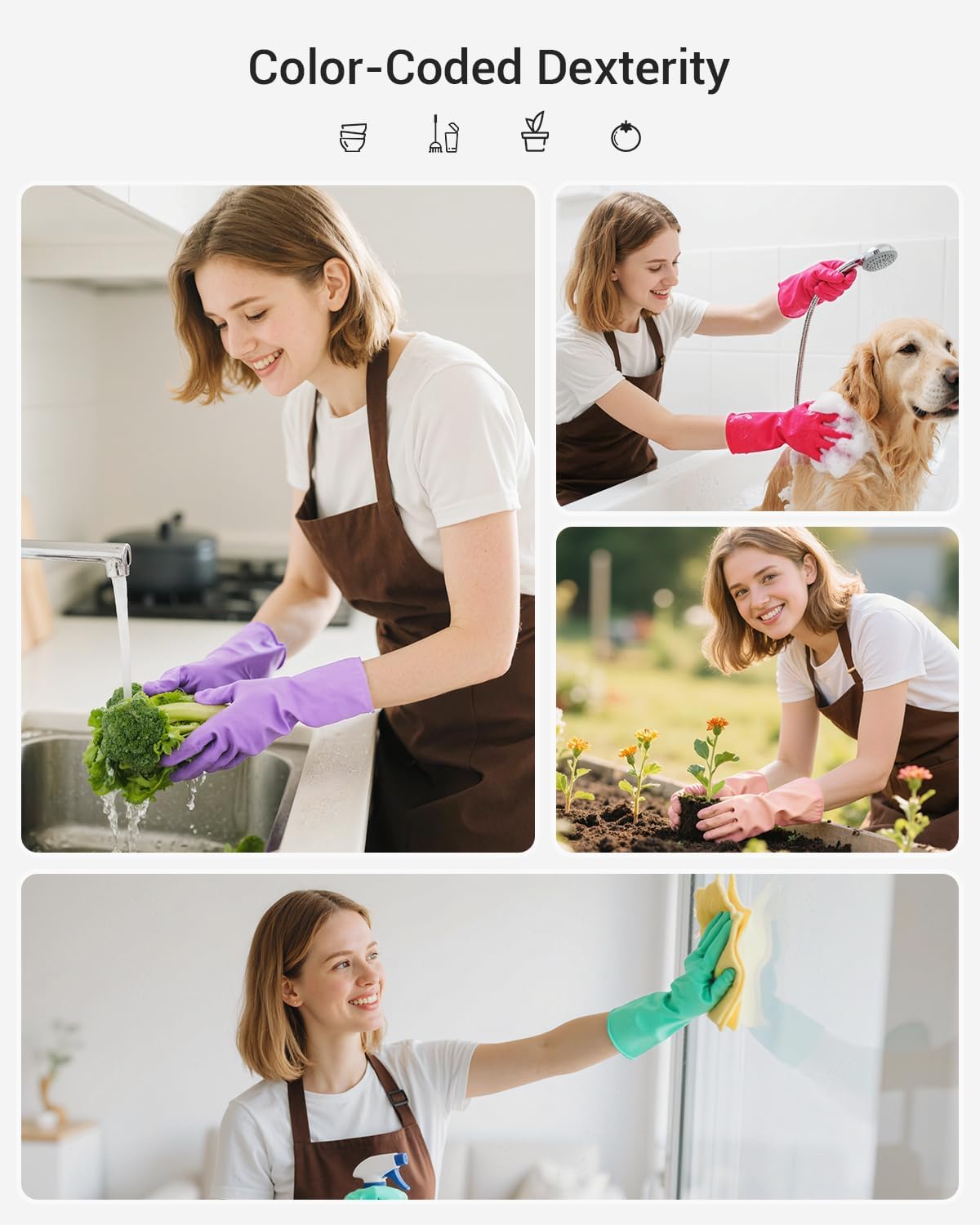 ThxToms 4 Pairs Latex Free Nitrile Cleaning Gloves, Reusable Rubber Free Gloves for Household Cleaning, Flexible and Non-Slip