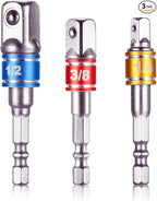 3-Piece Socket Adapter Extension Set, 1/4, 3/8, 1/2 Inch Hex Shank, Impact Grade, Power Drill to Socket Converter