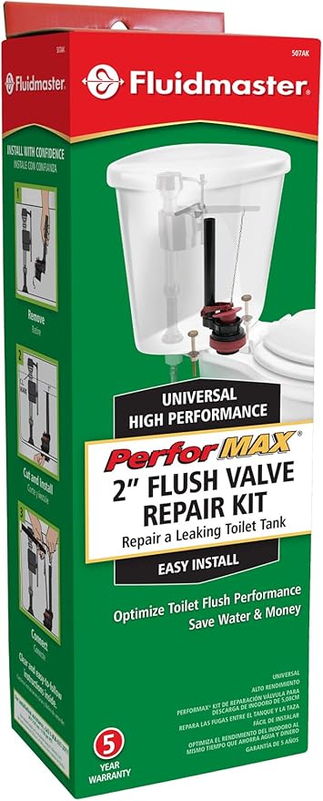 Fluidmaster 507AKP7 PerforMAX Universal High Performance 2-Inch Toilet Flush Valve Repair Kit with Gasket and Bolts