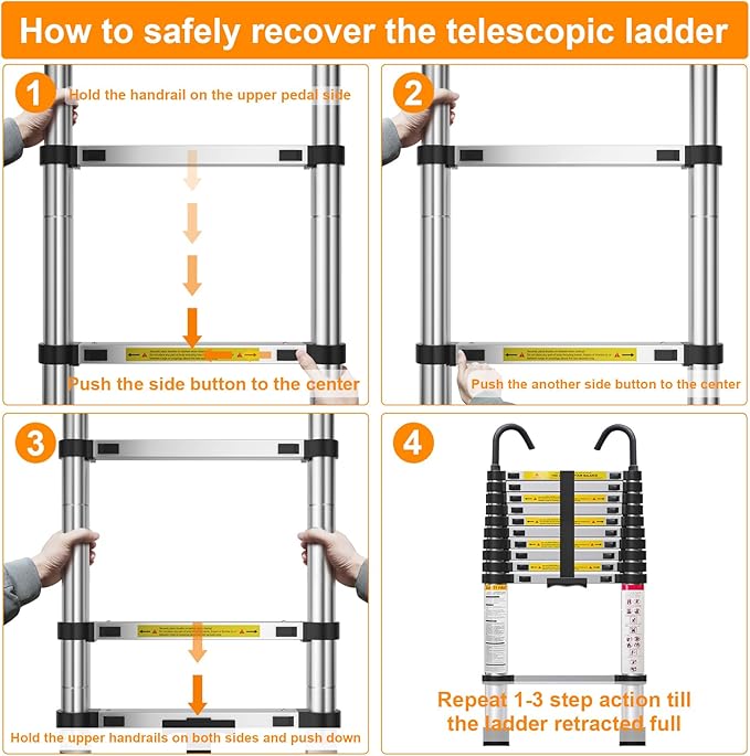 Molong 10.5ft telescoping Ladder Multi-Purpose Collapsible Ladder with Hook, Aluminum Extension Ladders for Home, Folding Telescoping Ladder for RV, Attic, Daily Use at Home, 330 lbs