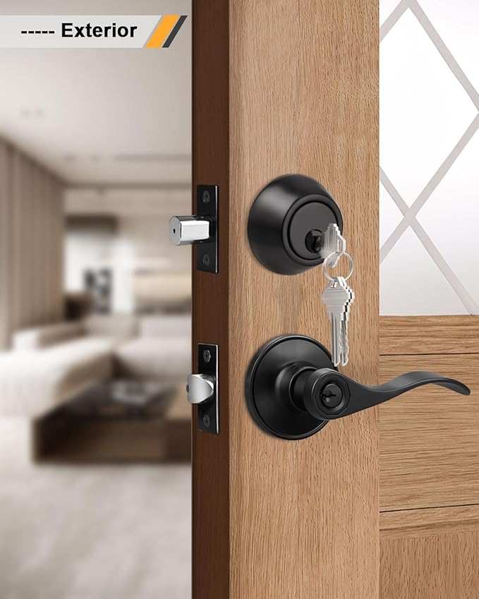 Gobrico 6 Keyed-Alike Entry Lever and Single Cylinder Deadbolt Combination Locksets,Black Finished,for Right-Handed and Left-Handed Doors
