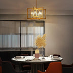 Gold Chandelier Modern Geometric 6-Light, Farmhouse Dining Room Light Fixture Over Table Kitchen Island Lighting Fixtures Metal Hanging Pendant Lighting, E12