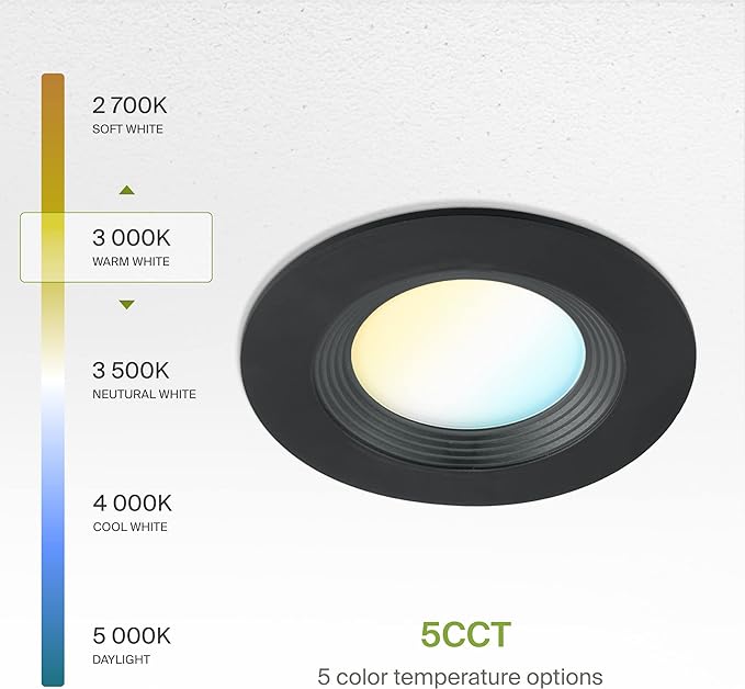 ASD Retrofit LED Recessed Lighting 6 Inch | Black 12W 1009 Lm Wet Rated Dimmable Ceiling Downlights | 2700K-5000K Adjustable CRI90 Room Recessed Light Fixtures | LED Can Lights, UL Listed